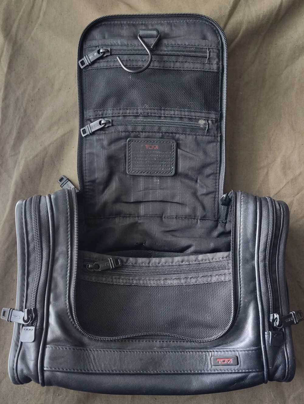 TUMI Alpha Black Leather Travel Kit Toiletries Bag